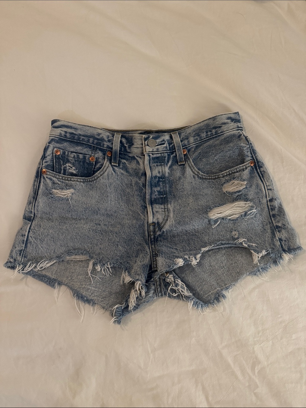 Levi's Light Blue Distressed High-Rise Denim Shorts